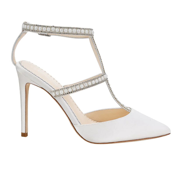 CAROLINA Ivory Wedding Shoes with Pearls T Strap Heels Eva