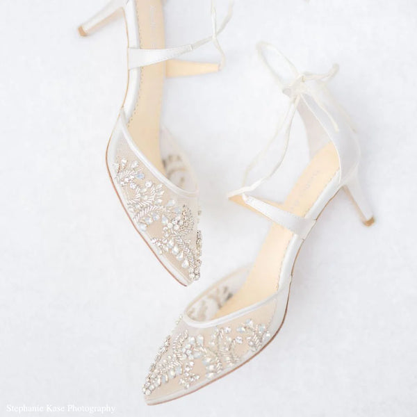 FRANCES Kitten Heel Wedding Shoes Ivory with Crystals