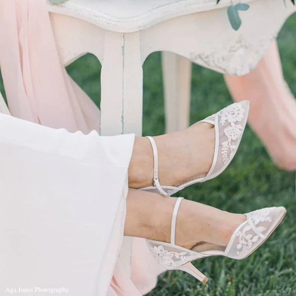 CANDICE IVORY Ivory D'Orsay Lace Wedding Shoes for Bride Low Heel Design