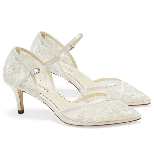 CANDICE IVORY Ivory D'Orsay Lace Wedding Shoes for Bride Low Heel Design