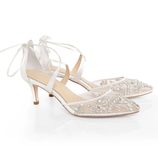 FRANCES Kitten Heel Wedding Shoes Ivory with Crystals